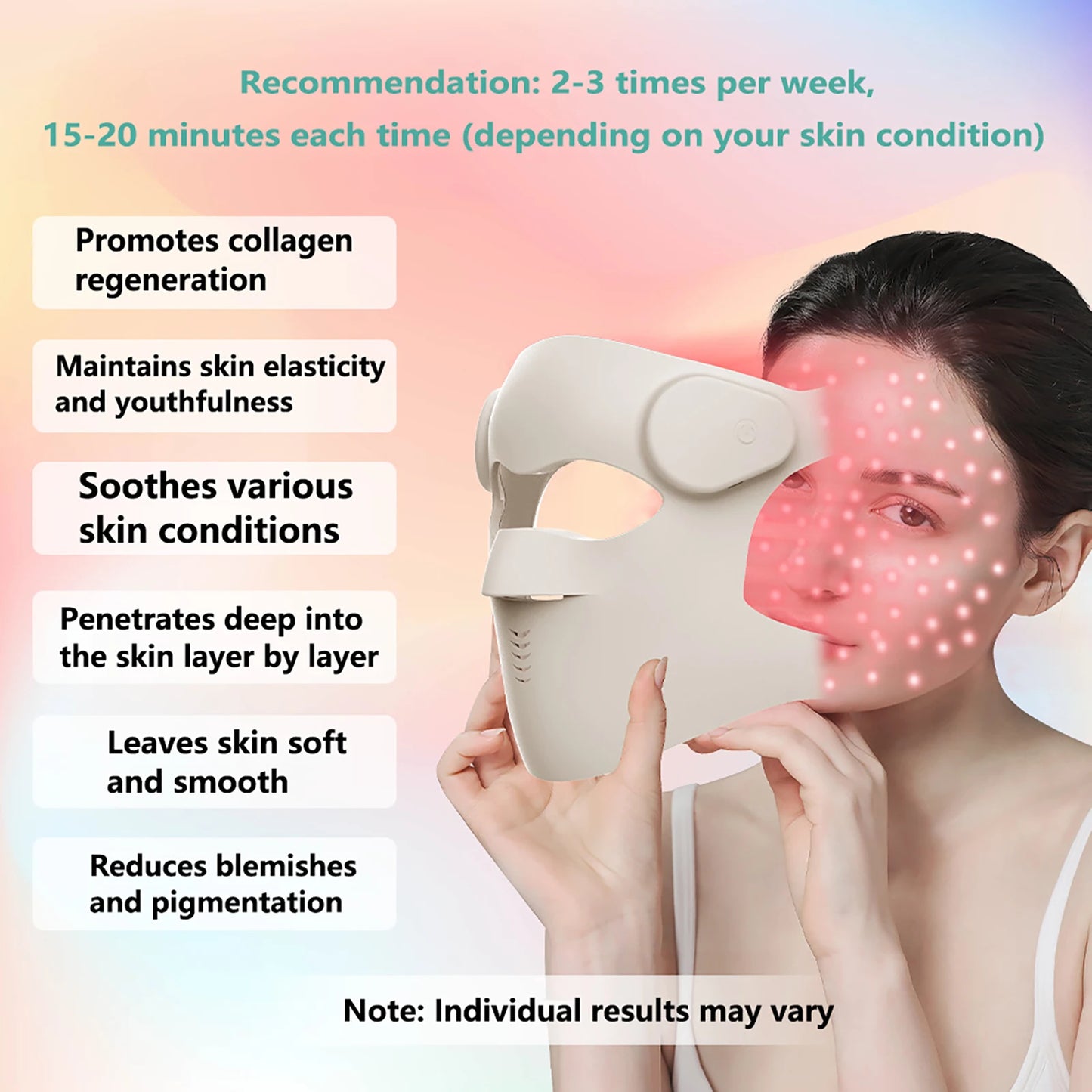 Wireless Red & Near Infrared LED Light Therapy Face Mask - Anti-Aging & Skin Rejuvenation - 9 Modes for Home Skincare