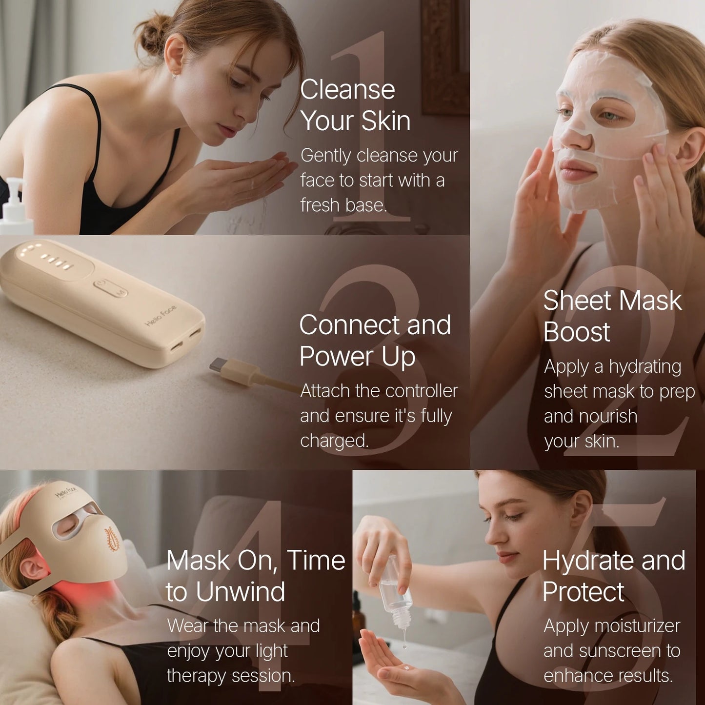 4D LED Light Therapy Facial Mask - Rechargeable Red, Blue, Amber & Near-Infrared - Anti-Aging, Acne & Skin Renewal
