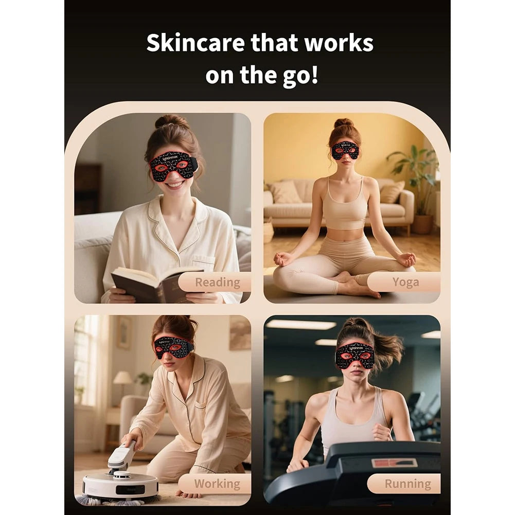 Red Light Therapy Eye Mask (630NM 850NM LED) - 5 Modes Massager for Eye Bags, Dark Circles, Puffiness & Fine Lines