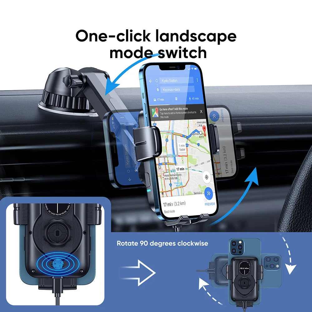 Wireless Car Phone Holder & Charger - Stable, Rotatable, for Air Vent or Dashboard