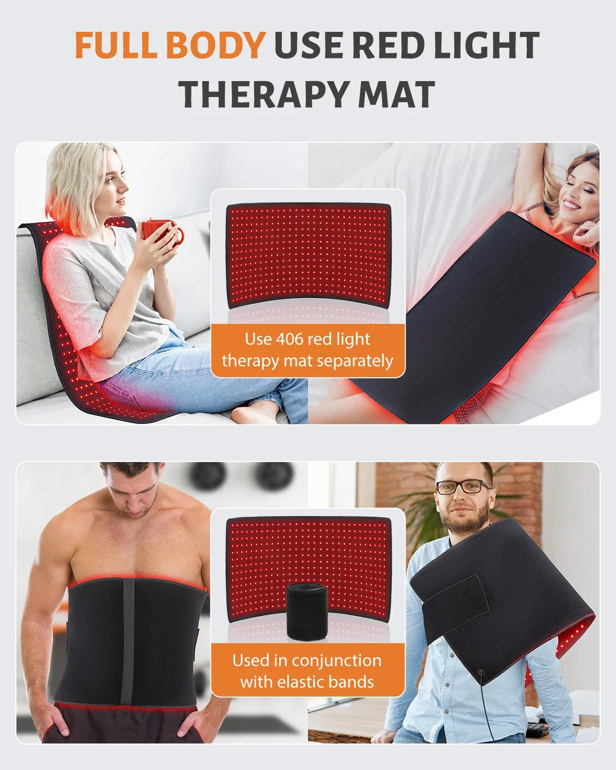 406 LEDs Red Light Therapy Mat, 34.3"x15.9" Large Infrared Pad with 60W Power & 180mw/cm² for Back Waist Pain Relief