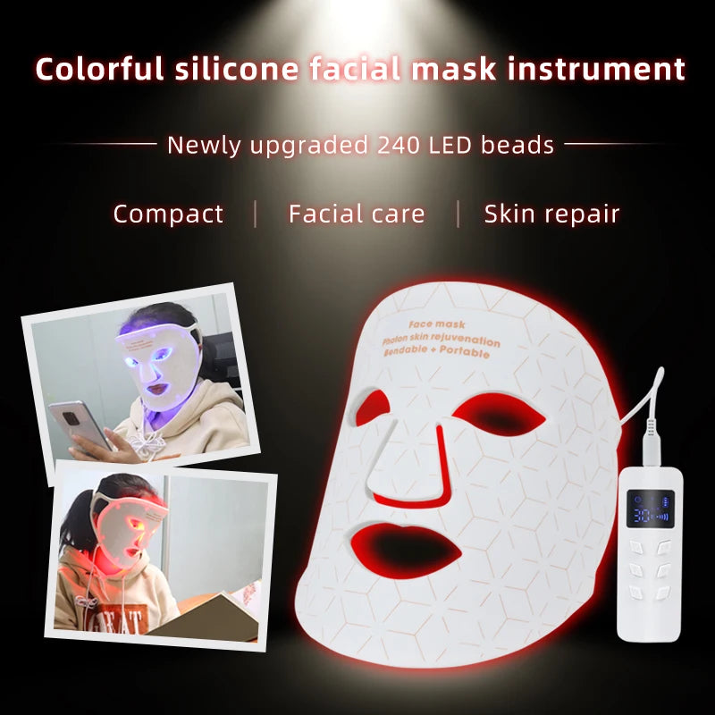 4-Color Silicone LED Face Mask, 850nm Near-Infrared & Red Light Therapy Device, 3000mAh Rechargeable Beauty Mask (240 LEDs)