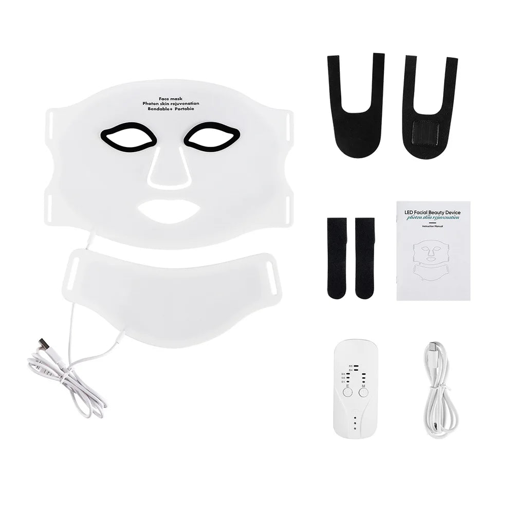 7-Color Wireless Silicone LED Mask for Face & Neck - 309 Light Beams Red Light Therapy for Anti-Aging