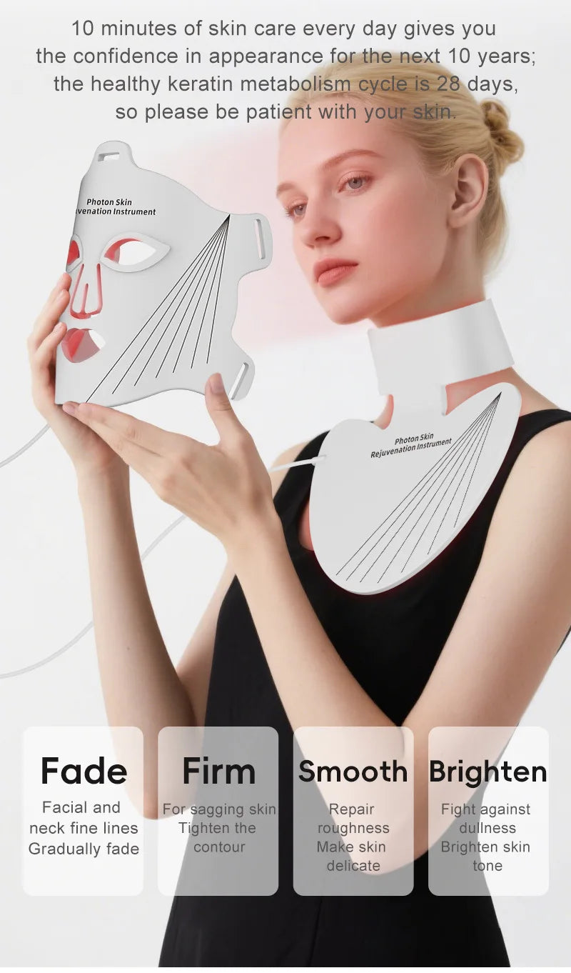 8-Color LED Face & Neck Light Therapy Mask - Professional Red Light & NIR Therapy for Anti-Aging