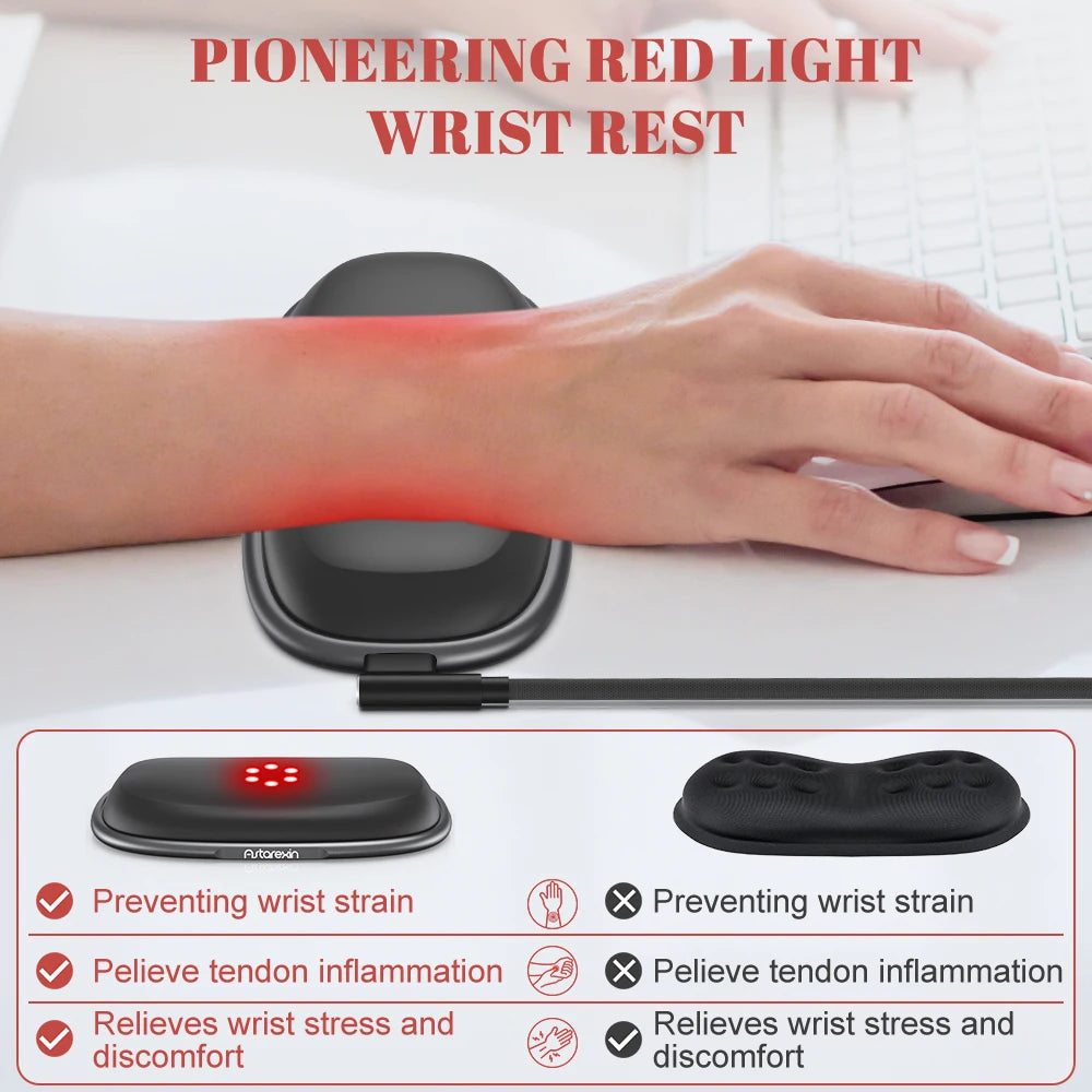 Red Light Therapy Wrist Rest for Mouse & Keyboard, 660nm 850nm Infrared Ergonomic Silicone Pad for Tenosynovitis Relief