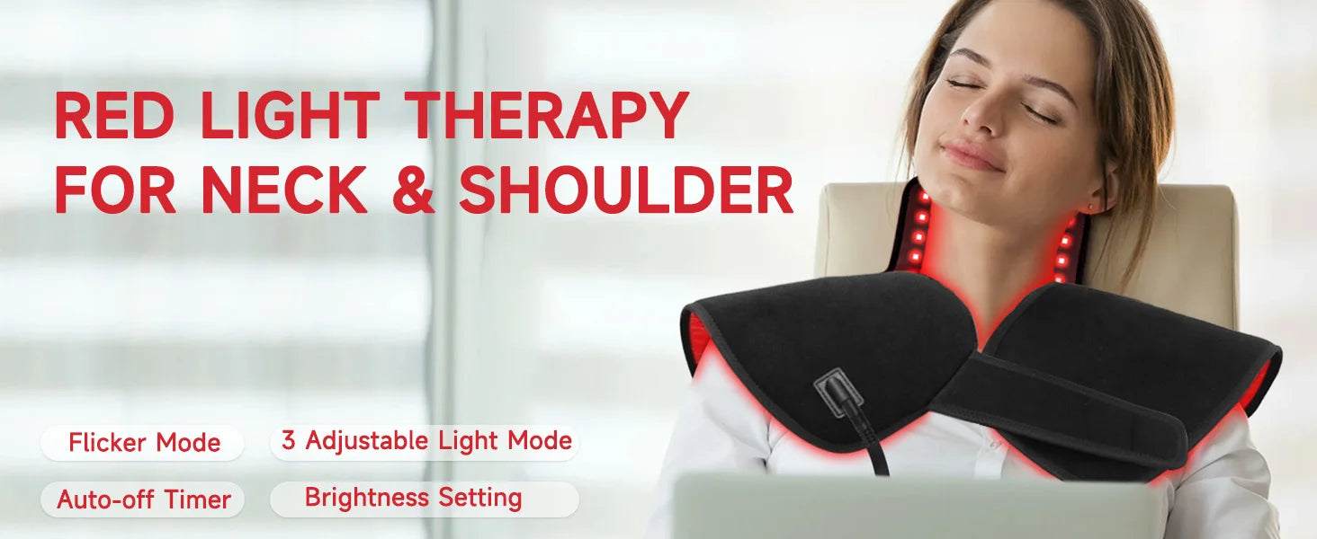 288 LEDs Red Light Therapy Neck Shoulder Wrap, 660nm 850nm Infrared Pad for Upper Back Pain Relief & Muscle Relaxing