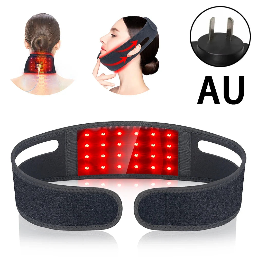 72 LEDs Red Light Therapy Neck Wrap, 660nm 850nm Infrared Chin Lifting Belt for Skin Firming & Neck Pain Relief