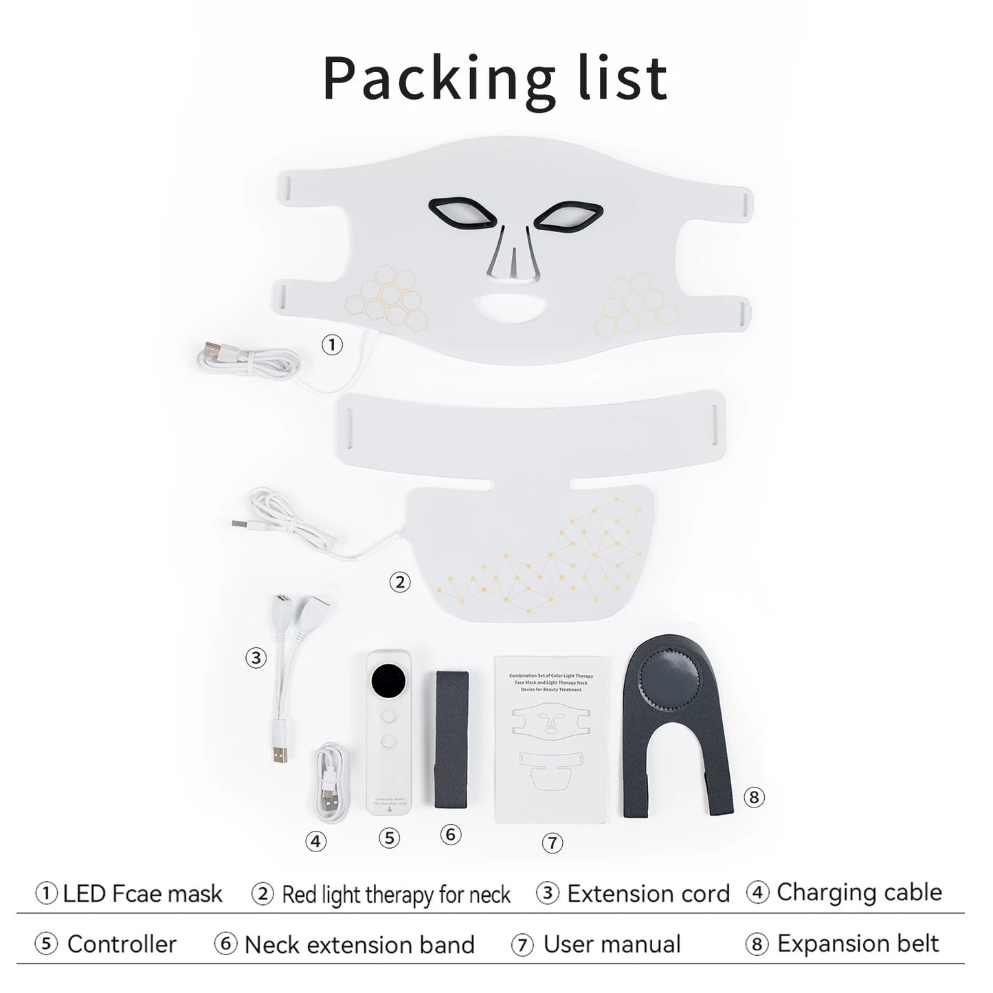 Rechargeable Red & Near Infrared LED Light Therapy Face & Neck Mask - 4 Modes for Anti-Aging, Skin Tightening & Rejuvenation