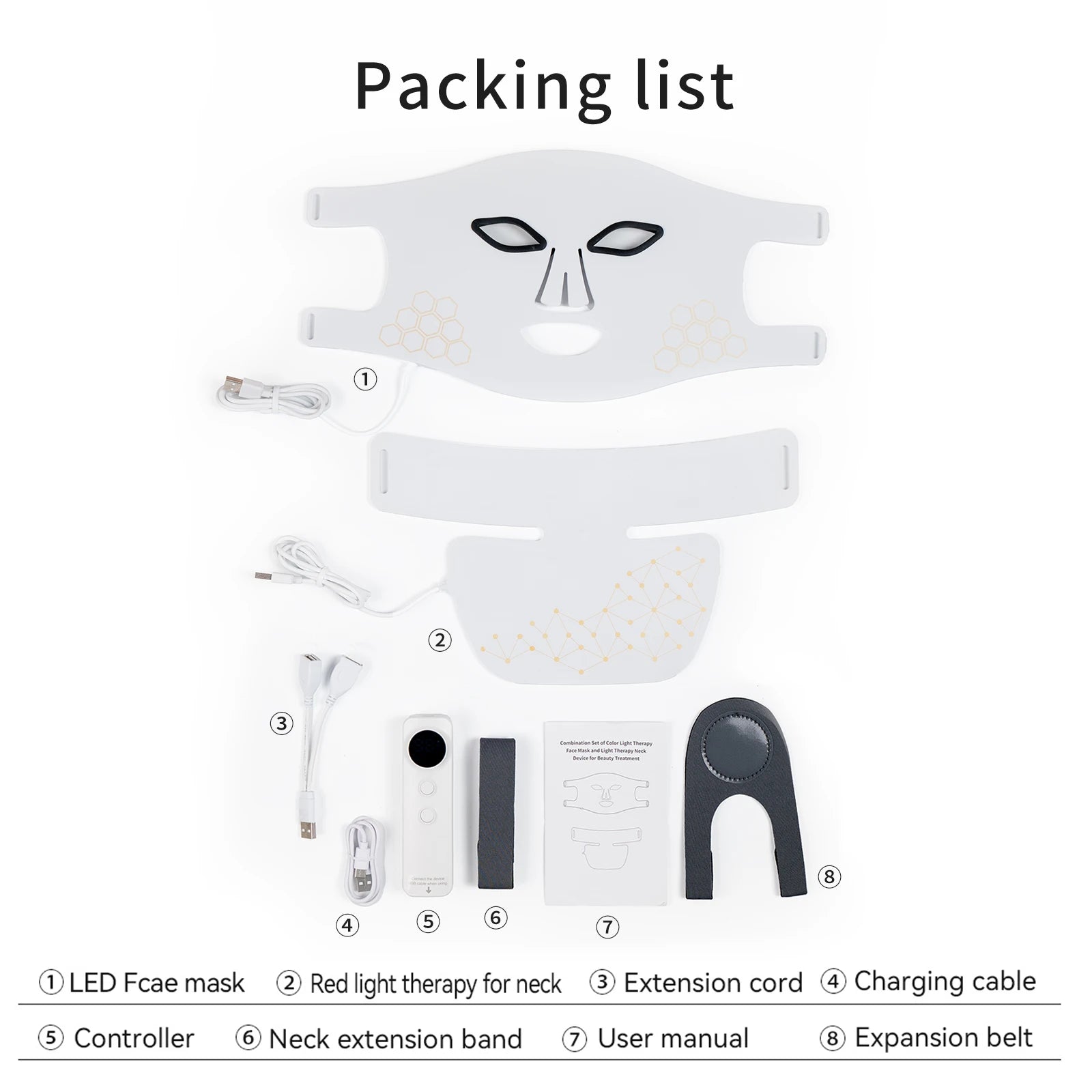 Rechargeable Red & Near Infrared LED Light Therapy Face & Neck Mask - 4 Modes for Anti-Aging, Skin Tightening & Rejuvenation