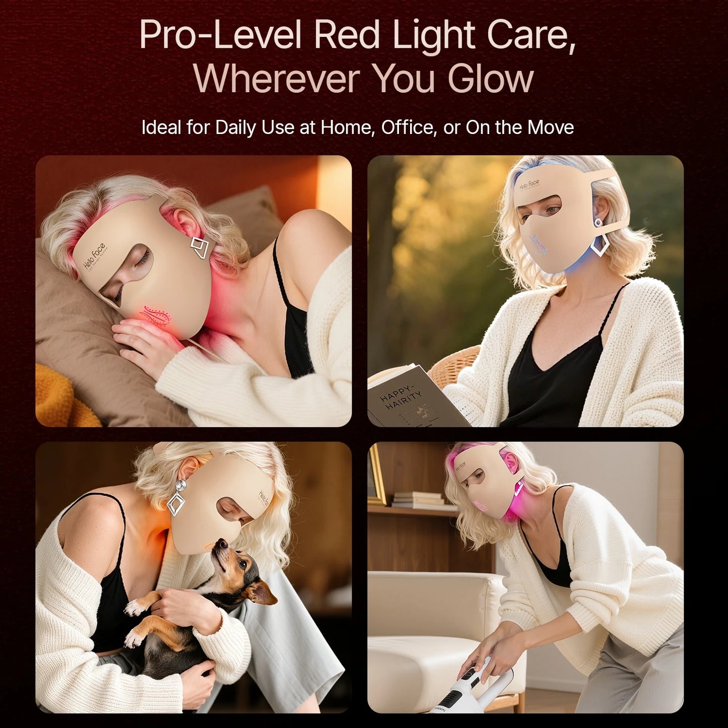 4D LED Light Therapy Facial Mask - Rechargeable Red, Blue, Amber & Near-Infrared - Anti-Aging, Acne & Skin Renewal