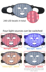 4-Color Silicone LED Face Mask, 850nm Near-Infrared & Red Light Therapy Device, 3000mAh Rechargeable Beauty Mask (240 LEDs)