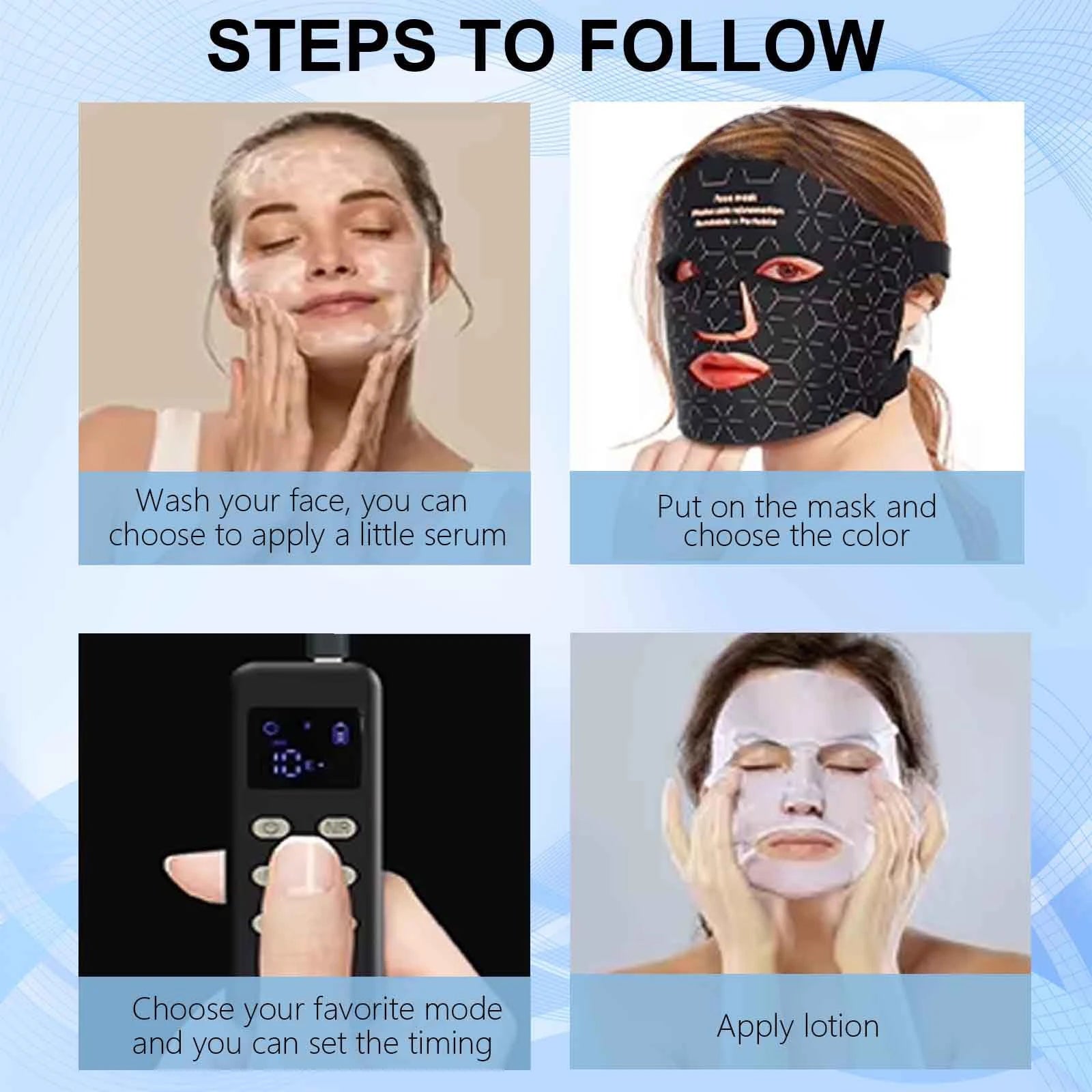 4 Modes Portable Led Face Mask Light Therapy for Anti-Aging Wrinkles Skin Rejuvenation Home Use Red Light Therapy Mask for Face