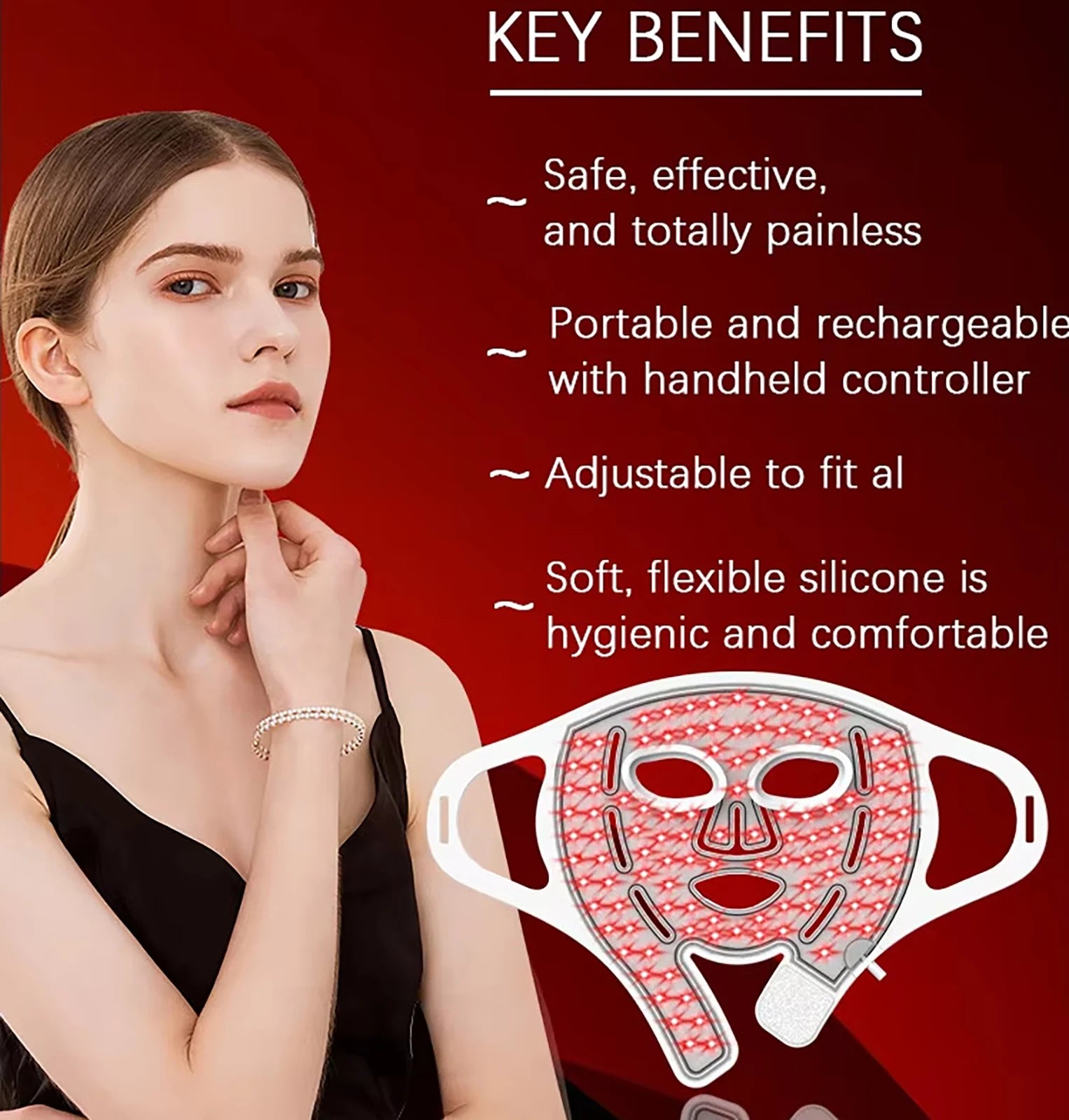 Rechargeable Red Light Therapy Face Mask - 4 Modes, 108 LEDs - Near Infrared Facial Skincare Device for All Skin Types