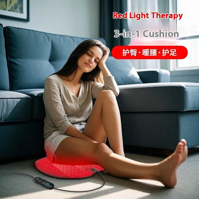 3-in-1 Red Light Therapy Pad, 128 LEDs Infrared Heat Cushion for Foot Waist & Hip Pain Relief, Cordless & Rechargeable