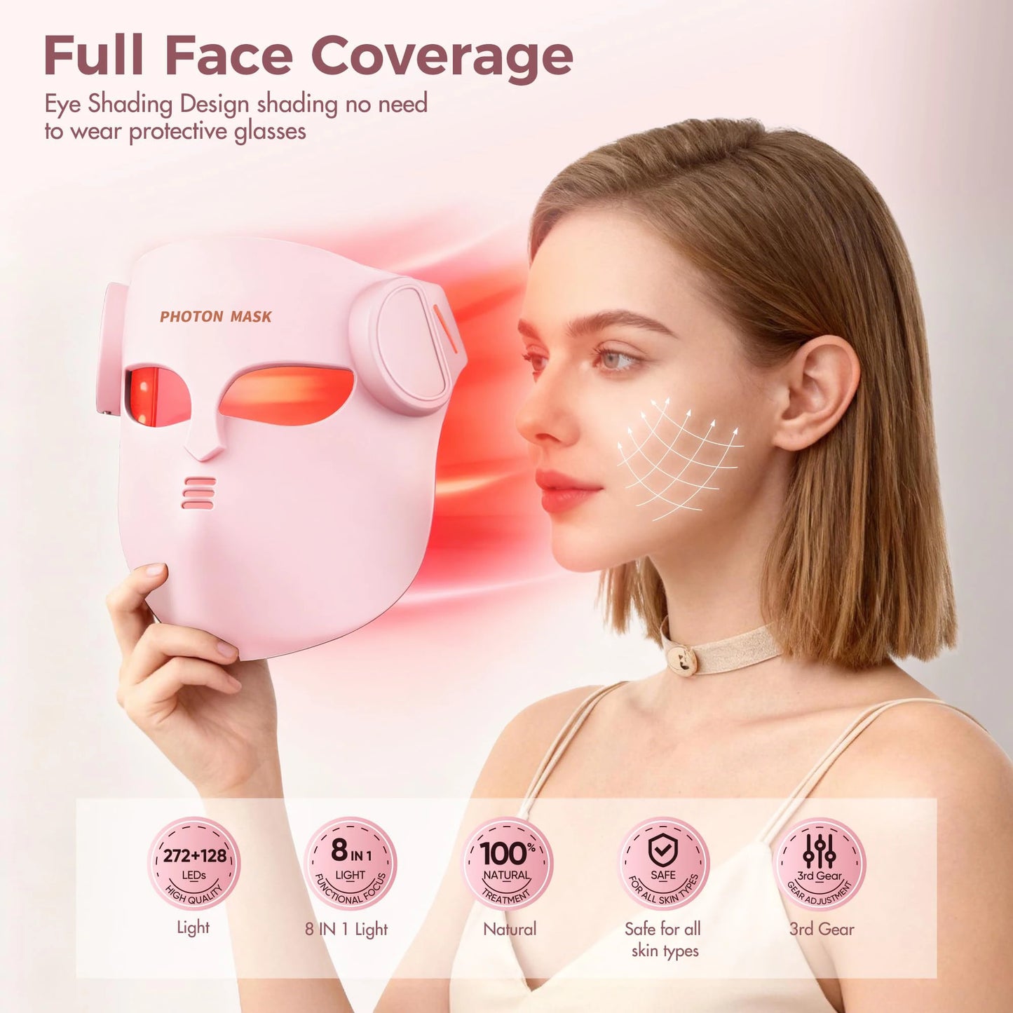 Portable 8-Color LED & Red Light Infrared Therapy Silicone Face Mask - Anti-Aging, Acne & Wrinkle Reduction for Facial Care