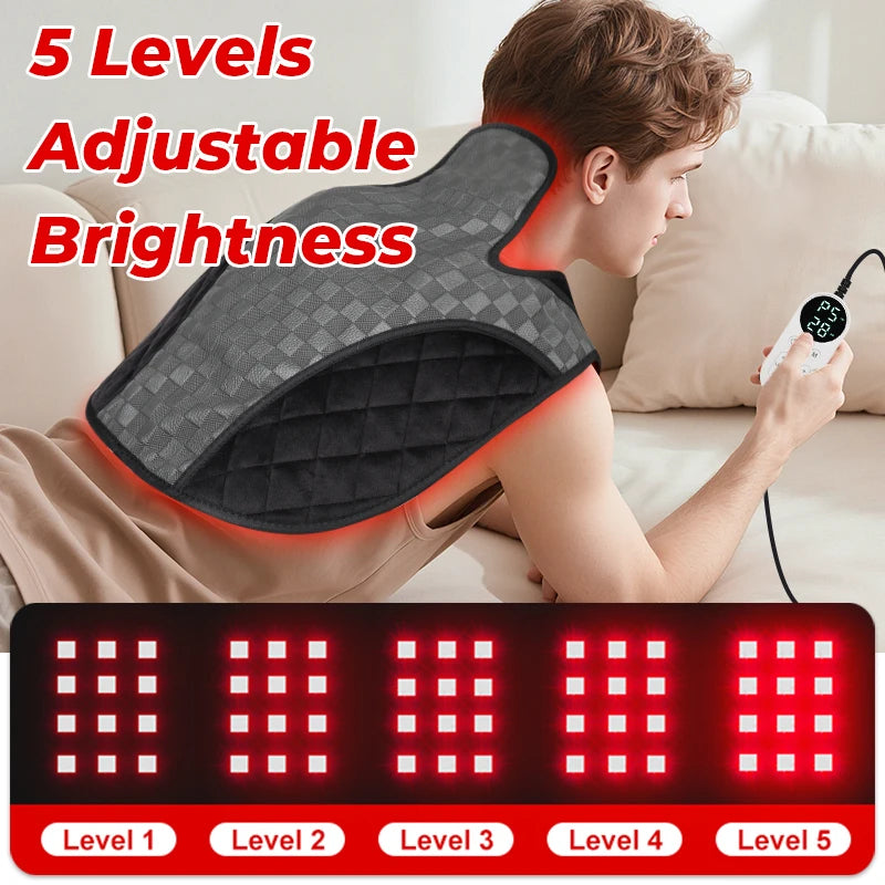 Red Light Therapy Neck & Shoulder Wrap, 660nm 850nm Infrared Shoulder Pad with 5 Heat Levels for Muscle & Joint Pain Relief