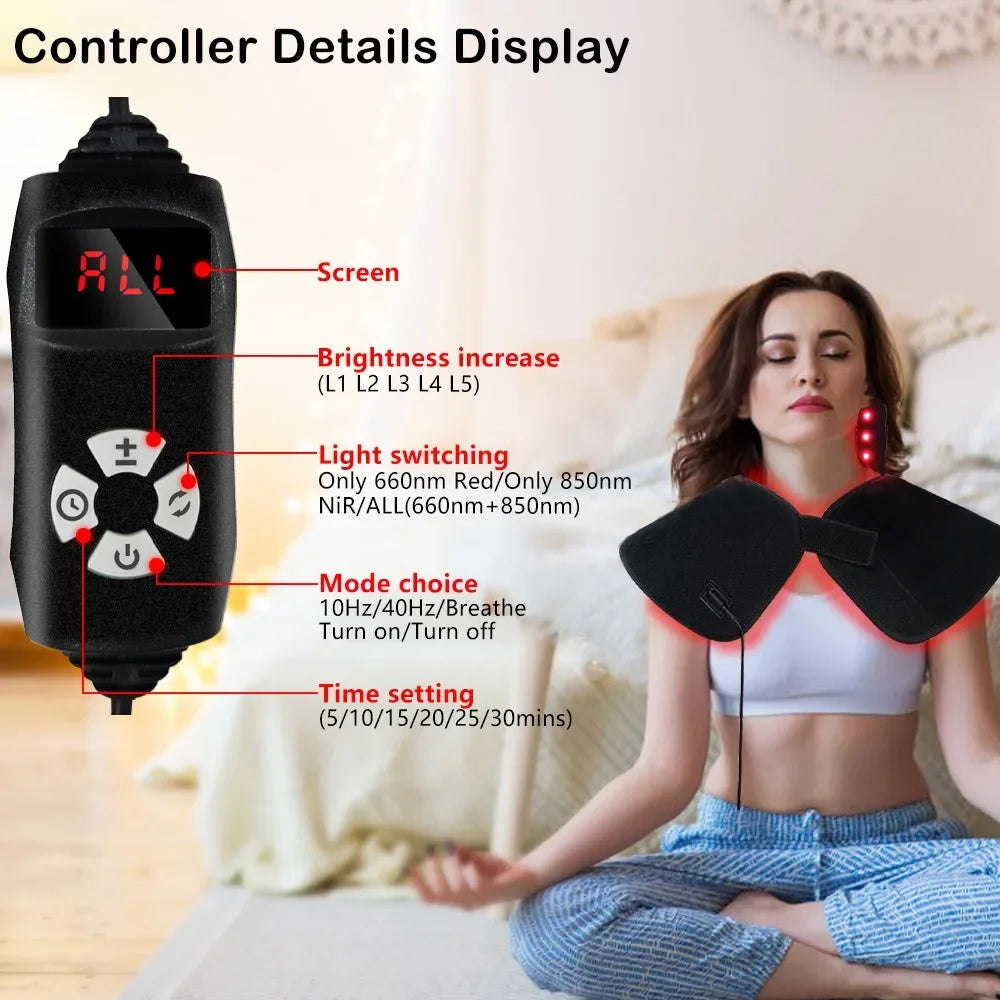 288 LEDs Red Light Therapy Neck Shoulder Wrap, 660nm 850nm Infrared Pad for Upper Back Pain Relief & Muscle Relaxing