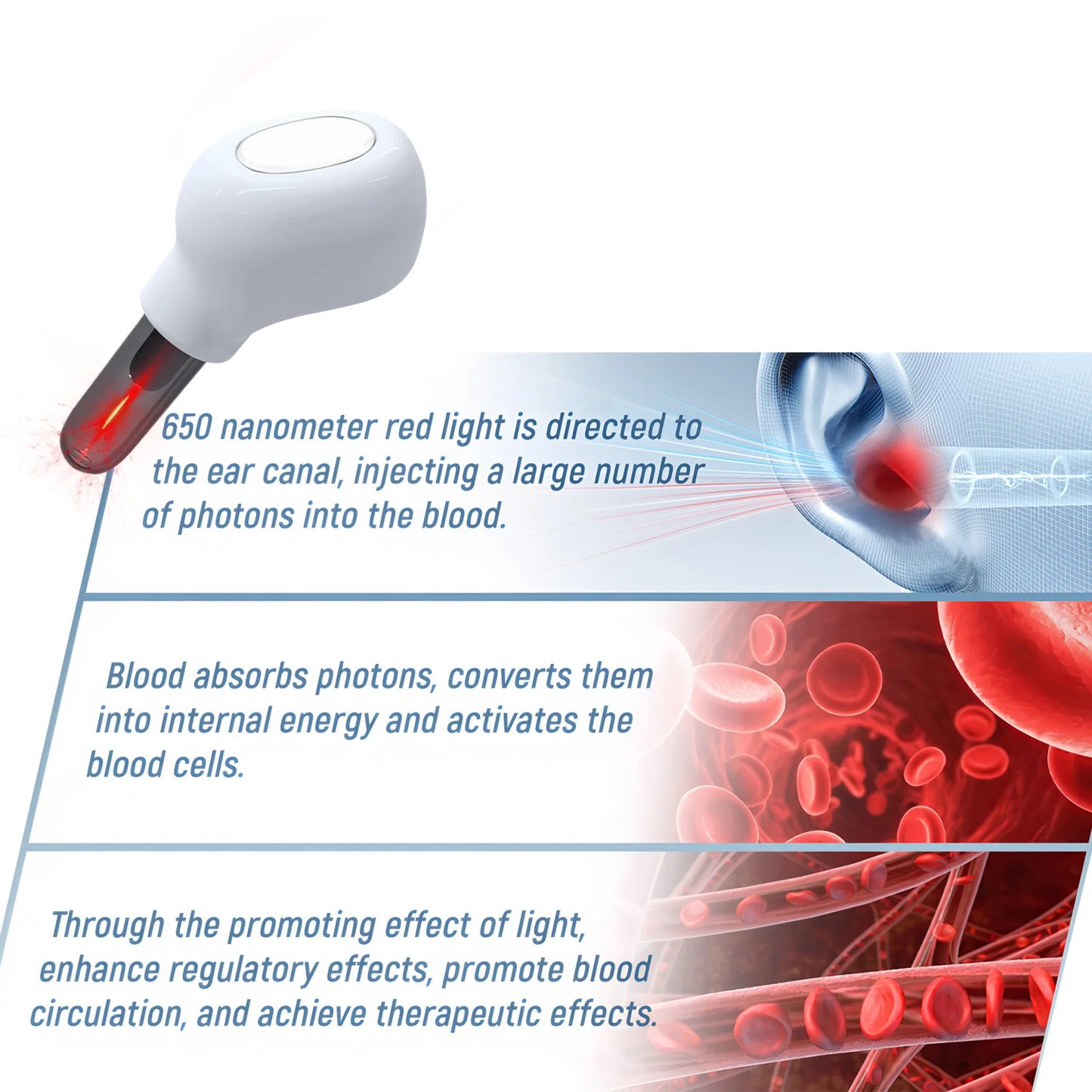 650nm Red Light Laser Ear Therapy Device, Infrared Ear Canal Irradiation for Tinnitus Relief & Otitis Media Treatment