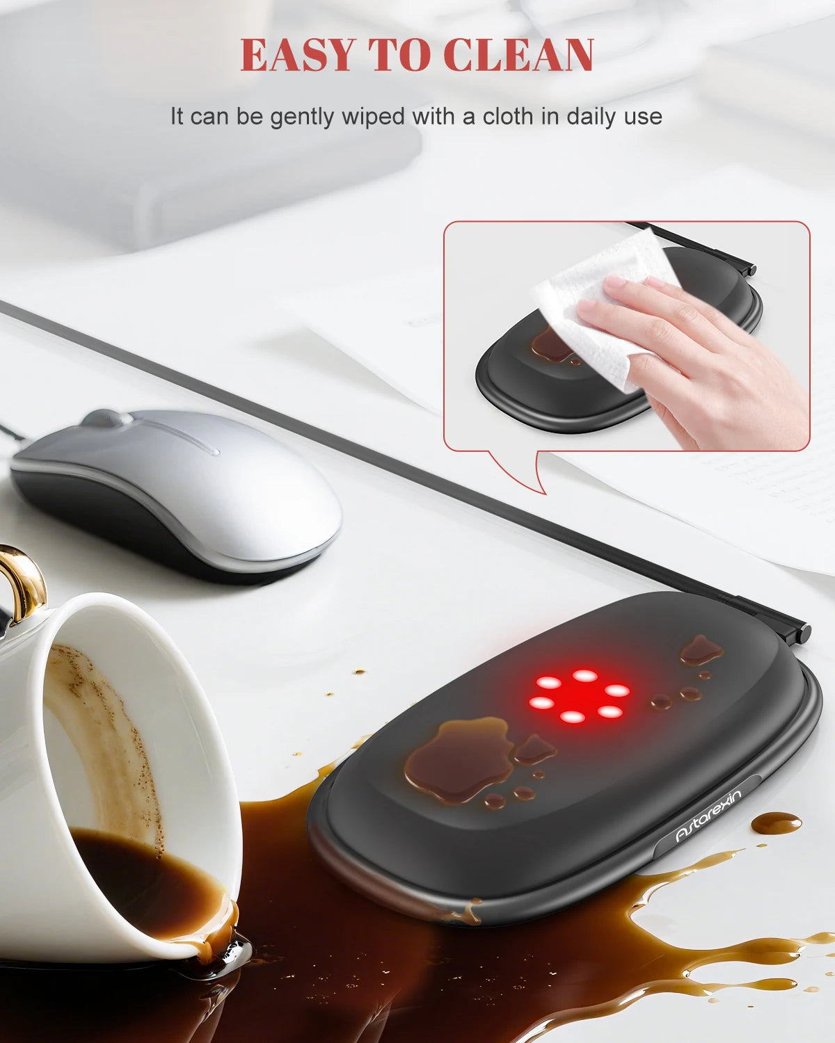 Red Light Therapy Wrist Rest for Mouse & Keyboard, 660nm 850nm Infrared Ergonomic Silicone Pad for Tenosynovitis Relief