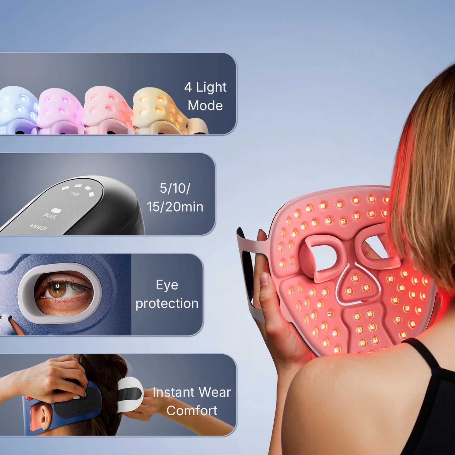 Wireless Red Light Therapy Mask - 850nm Near-Infrared & 4-Color LED Face Mask - 3000mAh Rechargeable 3D Beauty Device