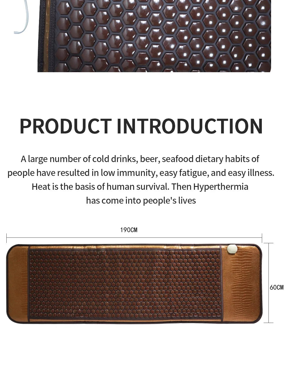 Natural Tourmaline Jade Germanium Stone Far Infrared Heating Massage Cushion for Back Pain Relief (60x190cm)