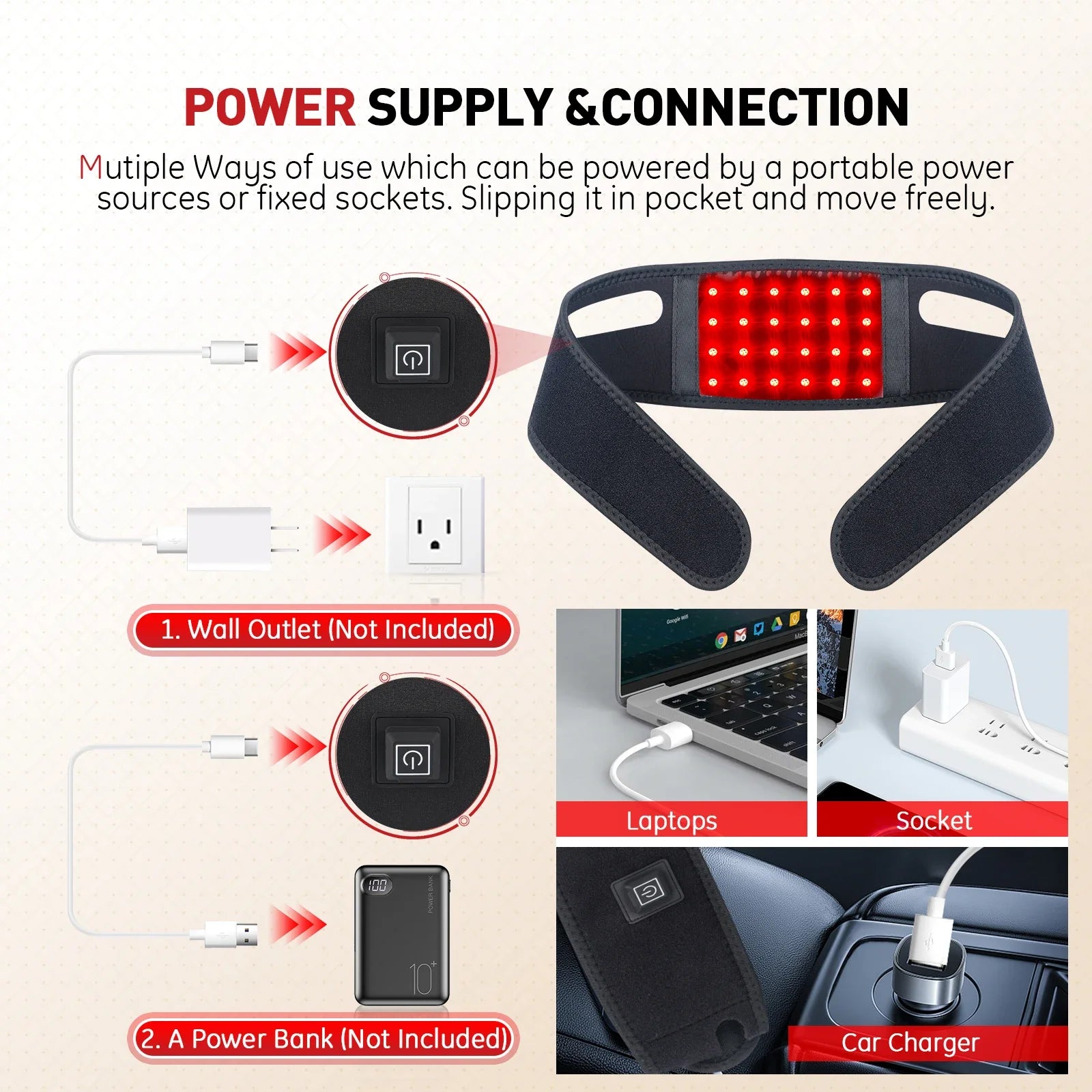 72 LEDs Red Light Therapy Neck Wrap, 660nm 850nm Infrared Chin Lifting Belt for Skin Firming & Neck Pain Relief