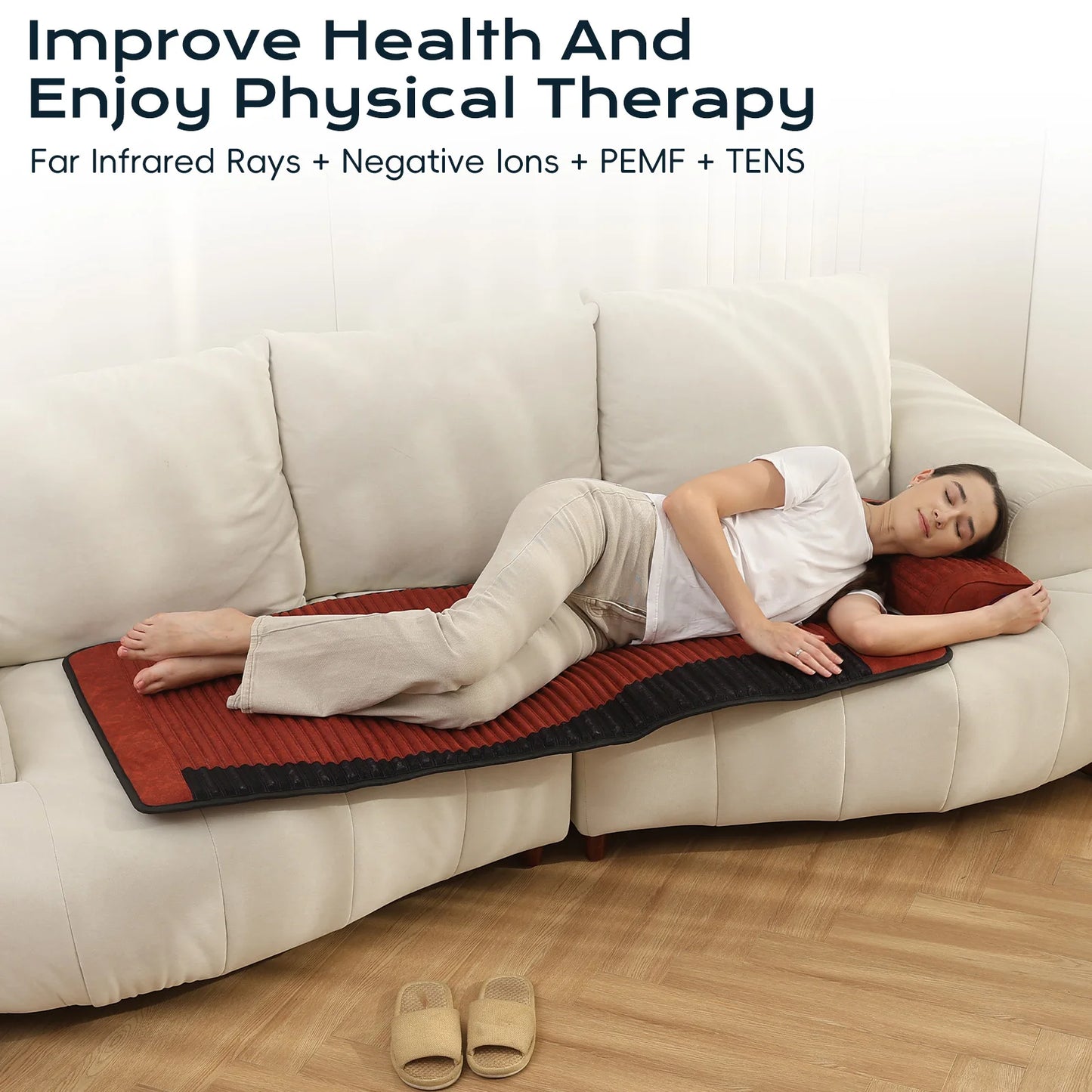 PEMF Infrared Therapy Mat 66x148cm | Amethyst Jade Tourmaline | Far Infrared Heating | 6 PEMF Coils | Negative Ion Heating Pad