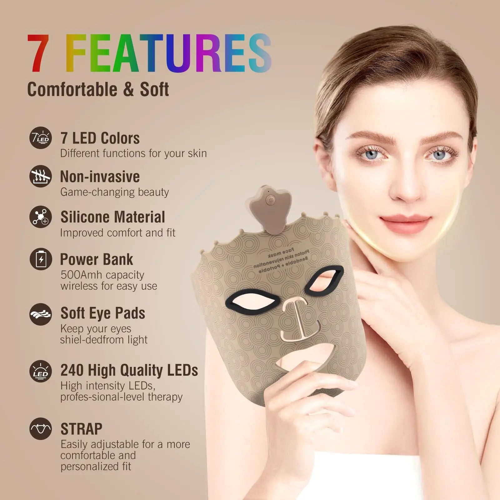 7-Color Silicone LED Face Mask - Wireless Red Light Therapy for Anti-Aging & Radiant Skin Glow