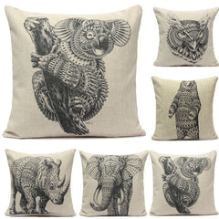 Cotton Linen Animal Pattern Throw Pillow Case for Sofa and Bed Cushion Cover