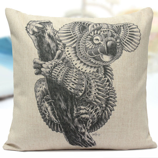 Cotton Linen Animal Pattern Throw Pillow Case for Sofa and Bed Cushion Cover