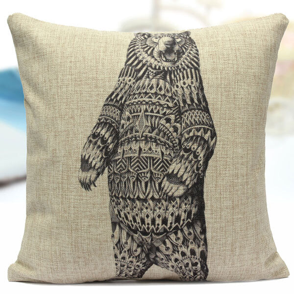 Cotton Linen Animal Pattern Throw Pillow Case for Sofa and Bed Cushion Cover