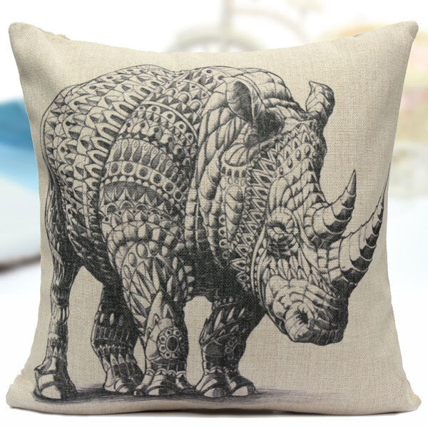 Cotton Linen Animal Pattern Throw Pillow Case for Sofa and Bed Cushion Cover