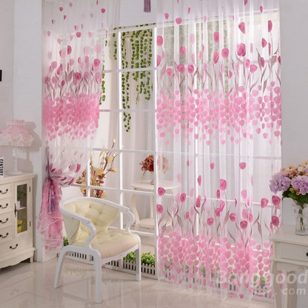 100x200cm Soft Tulle Tulip Flower Sheer Window Curtain for Home