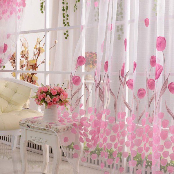 100x200cm Soft Tulle Tulip Flower Sheer Window Curtain for Home