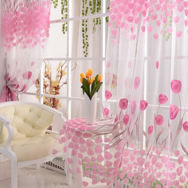 100x200cm Soft Tulle Tulip Flower Sheer Window Curtain for Home