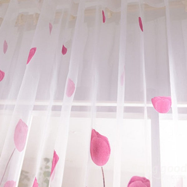 100x200cm Soft Tulle Tulip Flower Sheer Window Curtain for Home