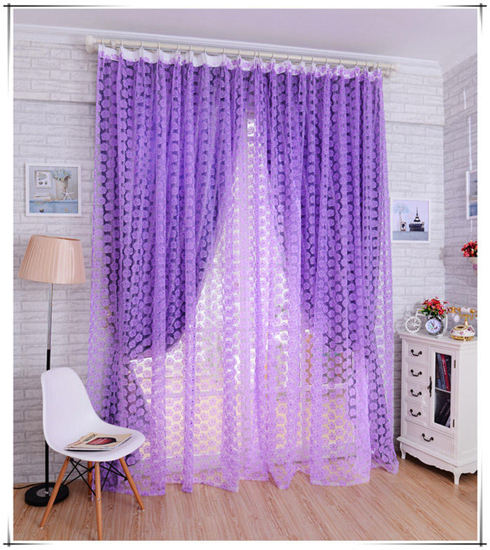 100x210cm Floral Voile Tulle Window Curtain Sheer Screen with Flower Print