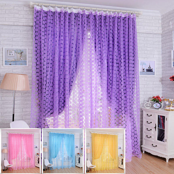 100x210cm Floral Voile Tulle Window Curtain Sheer Screen with Flower Print