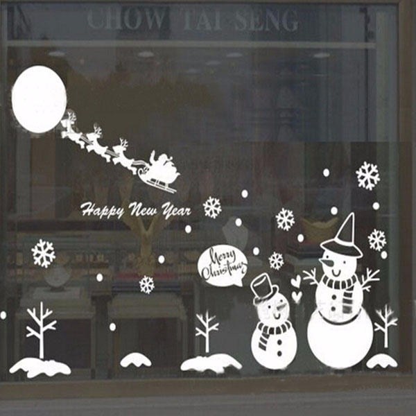 Large Christmas Snowman, Snowflake, and Santa Wall Decal - Vinyl Window Sticker for Kids Art Decoration