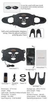 4-Color Silicone LED Face Mask, 850nm Near-Infrared & Red Light Therapy Device, 3000mAh Rechargeable Beauty Mask (240 LEDs)