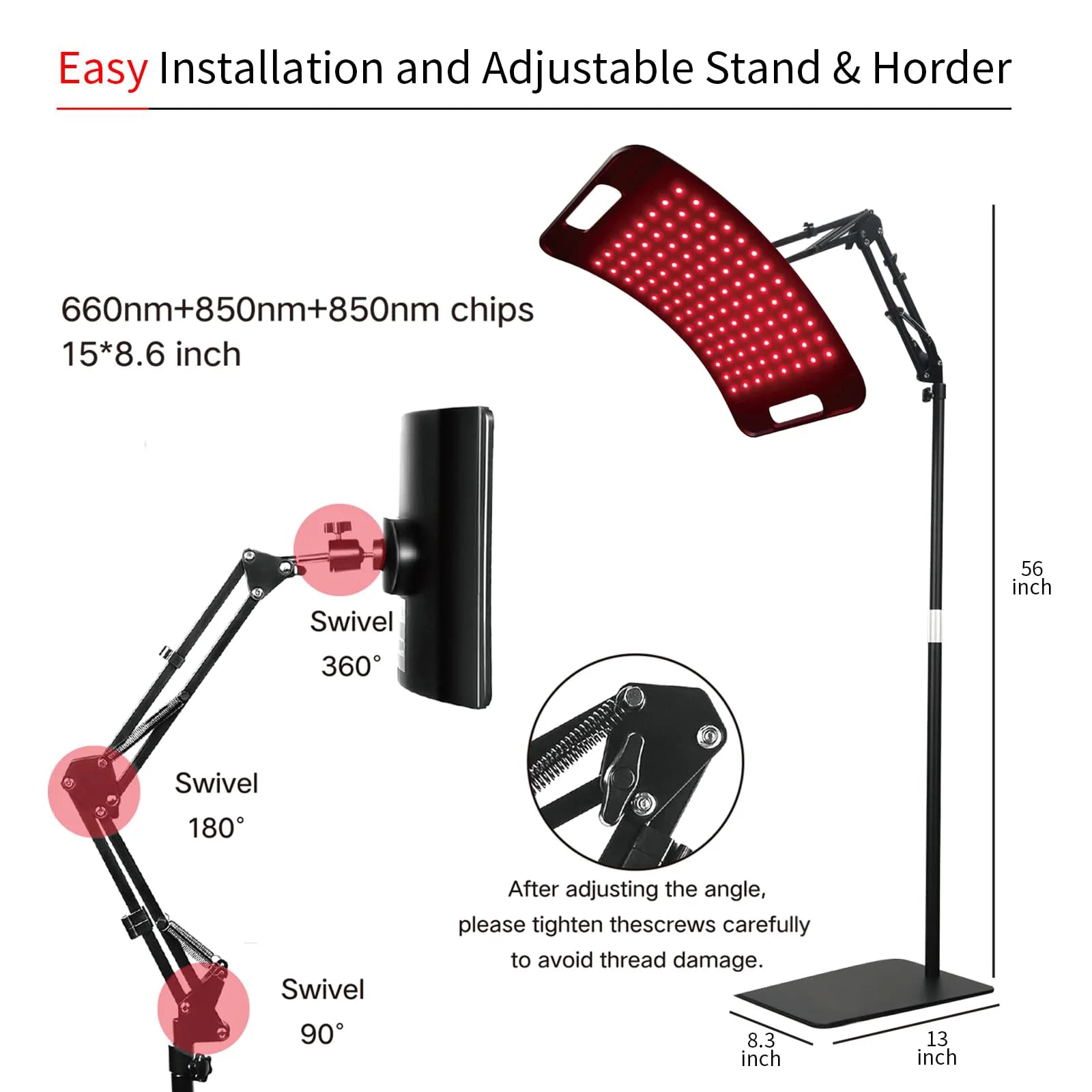 104 LEDs Red Light Therapy Lamp with Floor & Desktop Stands, 660nm 850nm Infrared Device for Face & Full Body Relief
