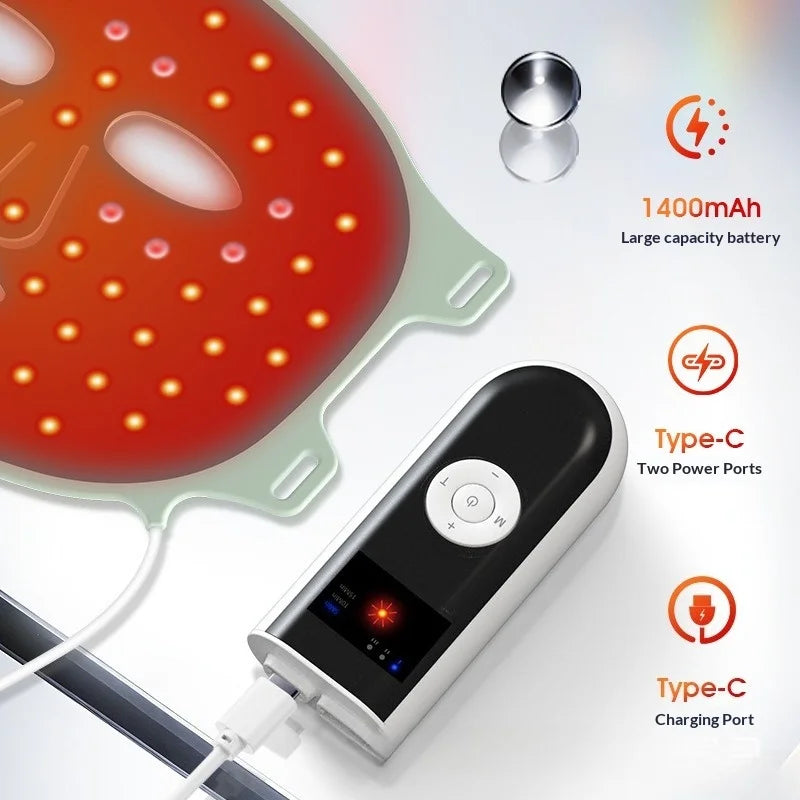 LED Spectrometer Infrared Light Therapy Mask - 3-Gear Photon Rejuvenation & Brightening Facial Instrument - USB Rechargeable for Home Use