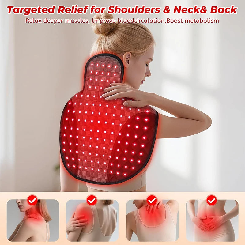 Red Light Therapy Neck & Shoulder Wrap, 660nm 850nm Infrared Shoulder Pad with 5 Heat Levels for Muscle & Joint Pain Relief