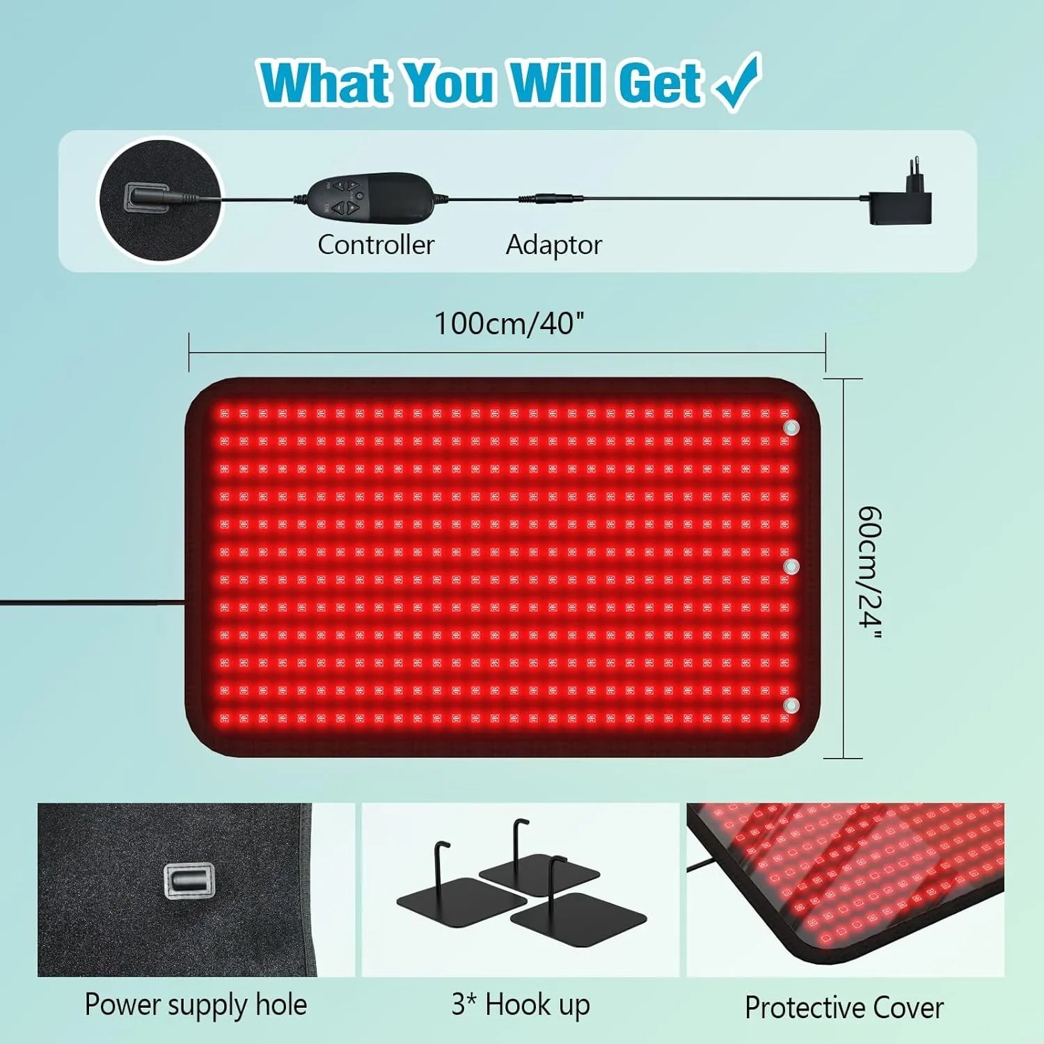 360 LEDs Red Light Therapy Mat, 650nm 850nm Infrared Pad for Full Body Back Waist Muscle Pain Relief (100x60cm)