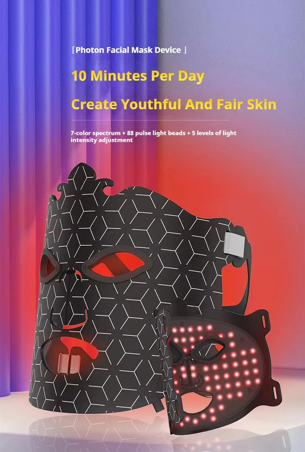 7-Color Wireless Silicone LED Mask - Professional Red Light Therapy for Anti-Aging & Acne
