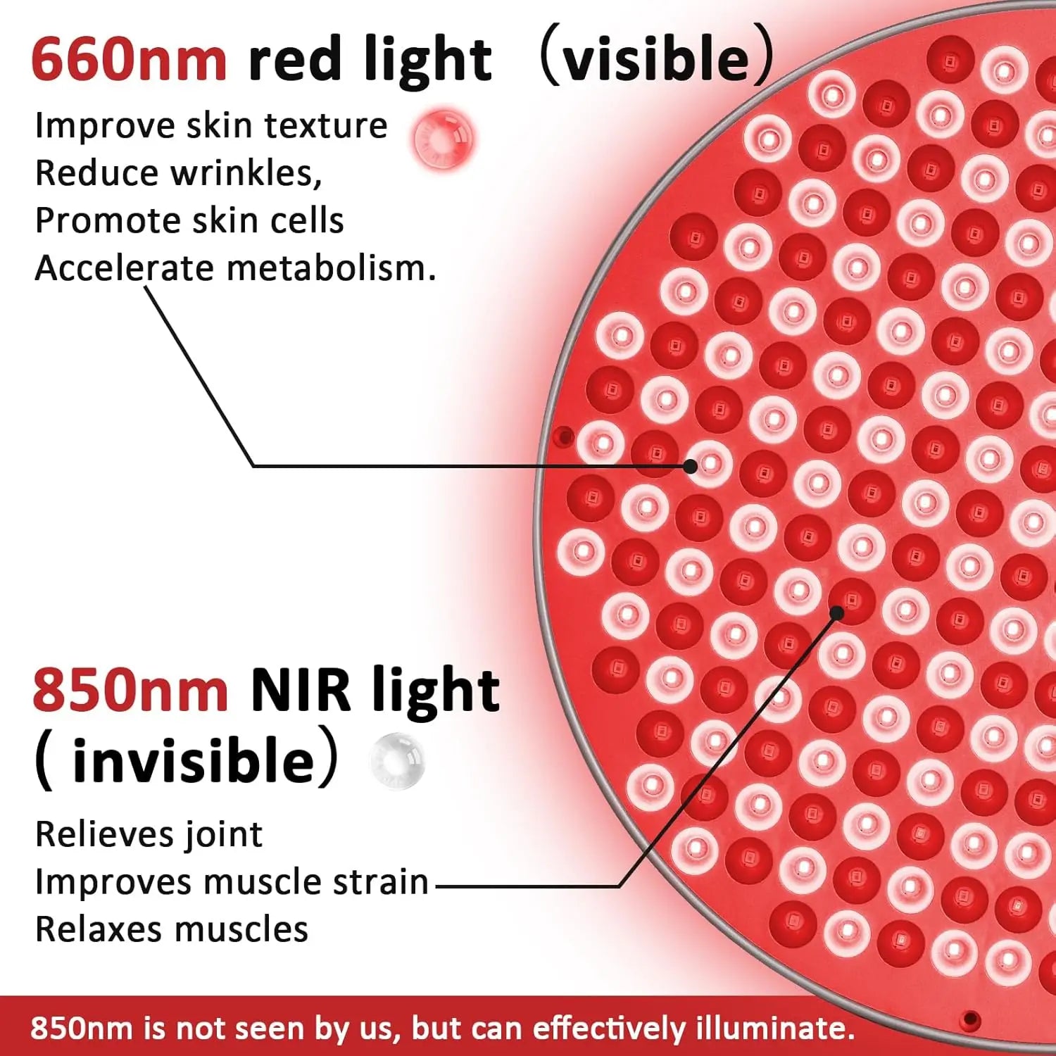 Round Red Light Therapy Lamp with Stand, 660nm 850nm Near Infrared LED Panel for Face Body Skin Care & Muscle Pain Relief