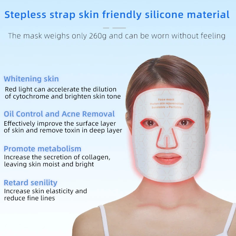 4-Color Silicone LED Face Mask, 850nm Near-Infrared & Red Light Therapy Device, 3000mAh Rechargeable Beauty Mask (240 LEDs)
