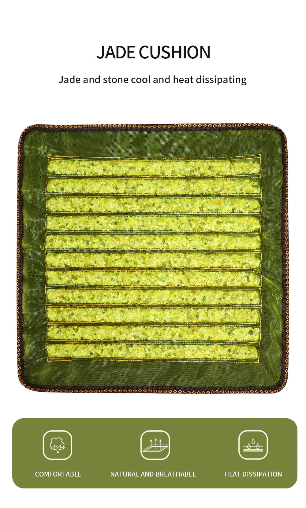 Natural Jade Cooling Seat Cushion 43x43cm | Office Chair & Car Seat Pad | Zero-Electricity Summer Cool Mat | Stone Needle Mineral Therapy