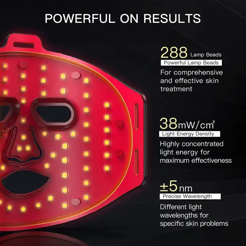 3 Colors LED Light Therapy Face Mask, 288 Beams 850nm Near-Infrared Photon Mask for Anti-Aging & Skin Rejuvenation