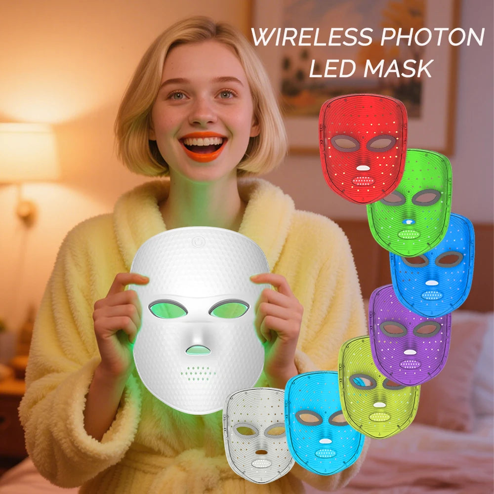7 Colors LED Light Therapy Face Mask - Photon Rejuvenation & Skin Brightening Facial Care Tool - Home Use Beauty Device